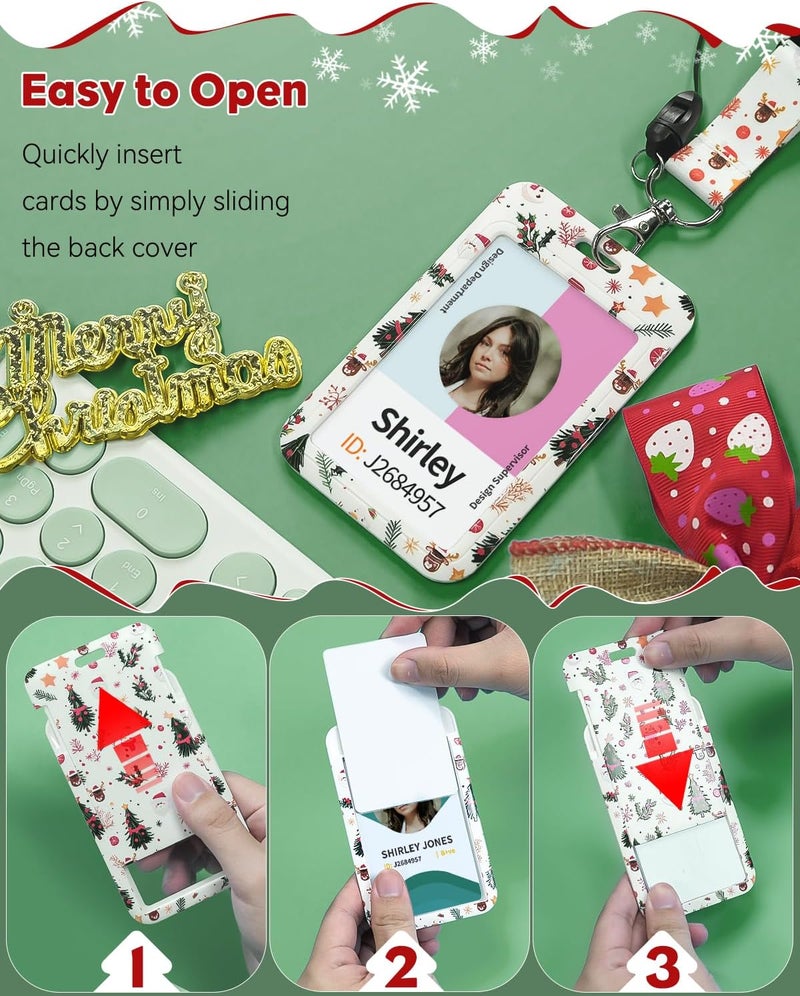 Uniclife Christmas Sliding Badge Holder Cartoon Snowman Hard ID Card Holder with Retractable Badge Reel Carabiner & Detachable Lanyard Strap Vertical Card Protector for Women Nurse Teacher Student - Image 2